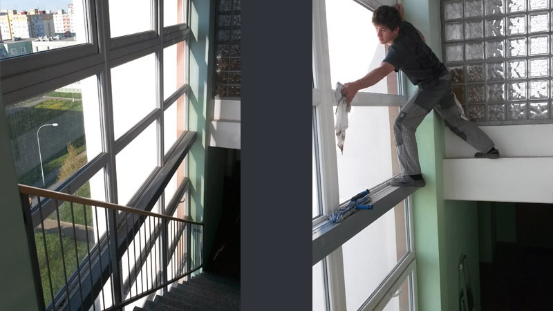 Někdo by si mohl myslet, že mytí oken je nudná práce. My ale víme, že jde o práci velice kreativní a místy i akrobatickou.